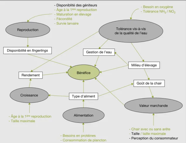 Figure 5. Principaux e´le´ments de´terminants du choix des espe`ces parmi les poissons indige`nes du Me´kong