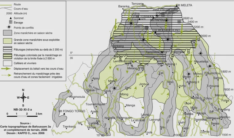 Figure 2. De´ficit hydrique et gestion de l’espace sur le versant me´ridional des monts Bamboutos.