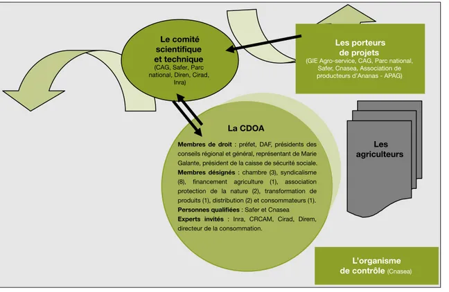 Figure 1 . Structure et acteurs de l’élaboration des contrats territoriaux d’exploitation (CTE).