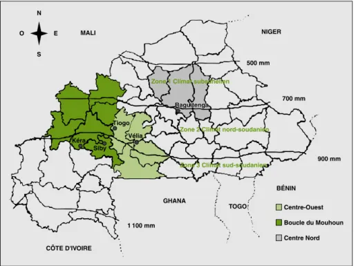 Figure 1. Localisation des cinq villages d’étude. Figure 1. Location of the five selected villages.