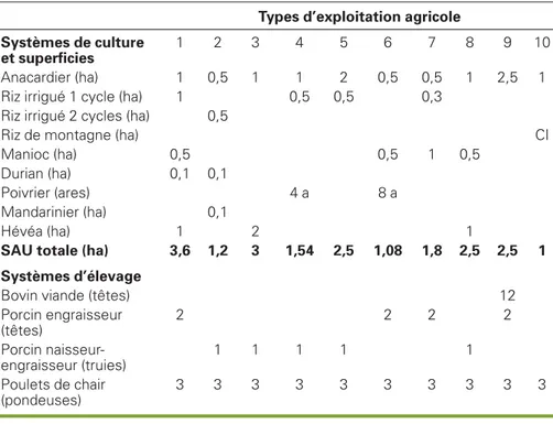 Tableau 1 . Description des différents types d’exploitation agricole du district de Mimot (d’après Feintrenie, 2004).