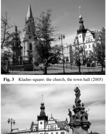 Fig. 3    Kladno square: the church, the town hall (2005) 