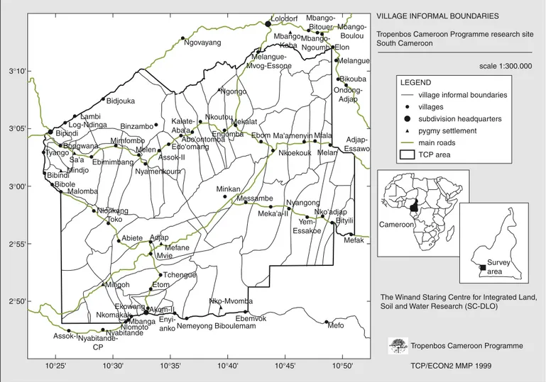 Figure 2. Carte des terroirs pour la zone du PTC. Figure 2. Village informal boundaries in the TCP area.