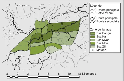 Figure 3 . Carte de la tenure foncière par lignage pour le village de Mvie.
