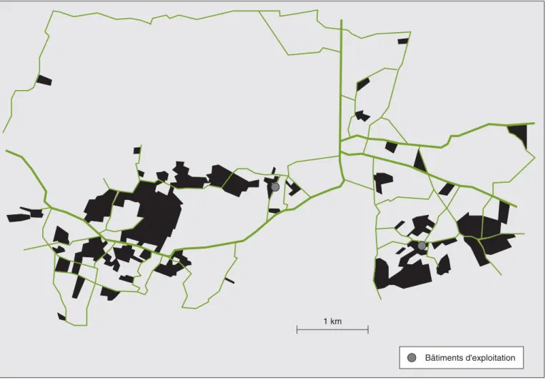 Figure 2 . Plan parcellaire d’une exploitation (Gaec - Groupement agricole d’exploitation en commun) de 290 hectares.