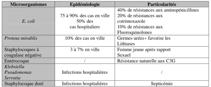 Tableau II: Les bactéries responsables de l’infection urinaire. 
