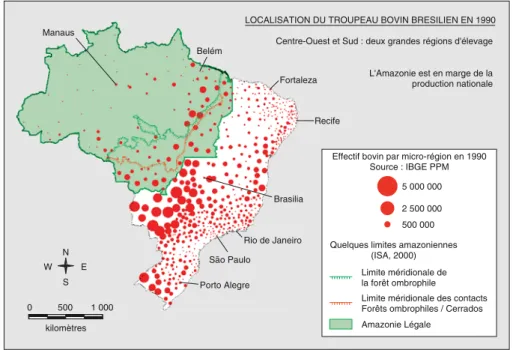 Figure 2. Localisation du troupeau bovin au Brésil dans les années 1990 [14]. Figure 2