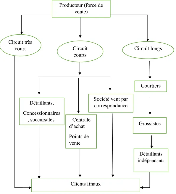 Figure N°5 : La représentation schématique des trois types de circuits de distribution