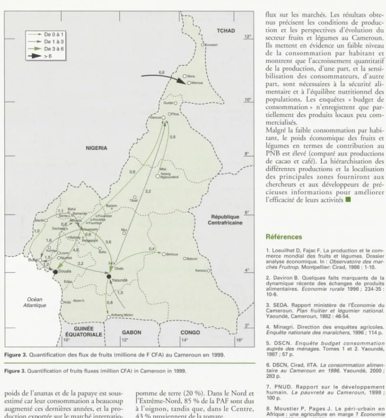 Figure 3.  Quantification  des flux  de  fruits  (millions  de  F CFA)  au  Cameroun  en  1999