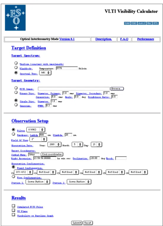 Figure 40. Prototype de système ESO de calcul de la visibilité par le WWW pour VINCI.