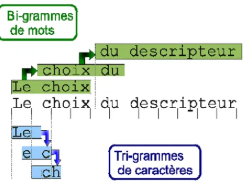 Figure I.7 : Exemple de N-grammes de mots et de caractères. 
