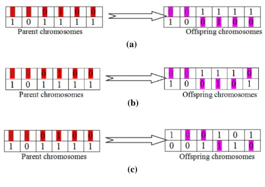 Figure 2.1: Crossover methods: (a) One-point (b) Two point (c) Uniform.(a) 