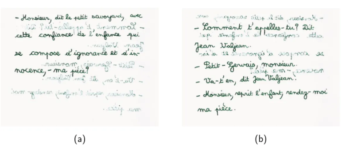 Figure II.4 – Example of show-through effect. Text from Les Misérables, Victor Hugo. Left : Recto ; Right : Verso.