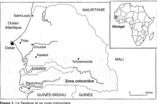 Figure  1.  Le  Sénégal  et  sa  zone  cotonnière. 