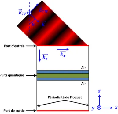 Figure 1.18 – Schéma de principe d’une simulation d’absorption à l’angle de Brewster avec le logiciel COMSOL.