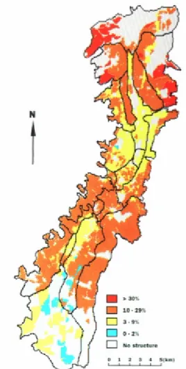 Figure 1.26 La distribution statistique des dommages au bâti attendus suite au scénario du séisme local  (source : EPN et al, 1994)