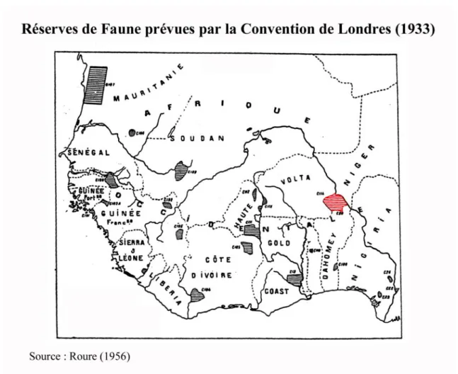 Figure 4. Réserves de Faune prévues par la Convention de Londres (1933). 
