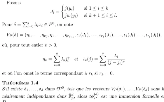 Table 1.1 (d=2) Soit P = (y 1 , y 2 ) ∈ X 0 (p) (2) F p non p-supersingulier. Soit δ =