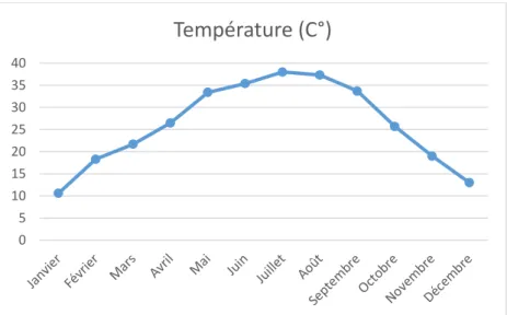 Figure 14 : Température moyennes/mois  de l’an 2017  à Adrar (Source :  station  météo  Adrar)