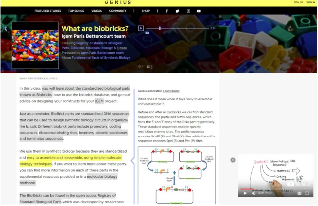 Figure 2.11: A screenshot of the MOOC IGEM High School page about BioBricks