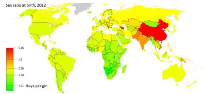 Figure 4 provides a geographic overview of the countries with skewed SRB (marked in orange  and red)