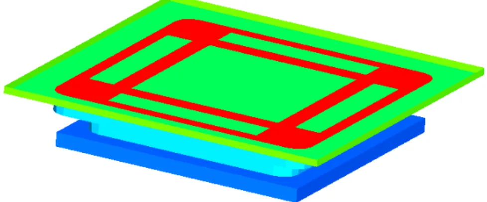Figure 2  Exemple d'élément rayonnant ave un substrat diéletrique (en vert) par-