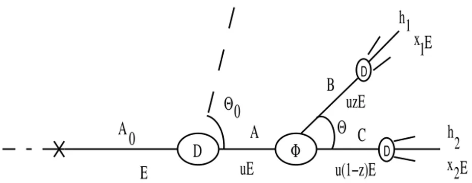 Figure 1: Process under consideration: two hadrons h 1 and h 2 inside one jet.