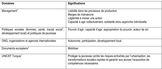 Tableau 1. Empowerment : quelques variations d’usage 