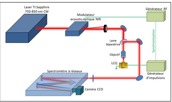 Figure IV.3 – Schéma du montage expérimental de mesure de la photoluminescence d’un LCQ par réflexion sur la facette.