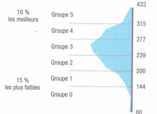 Graphique 1 - Détermination des groupes pour l’évaluation CEDRE mathématiques 2008 fin d’école  (Lescure &amp; Pastor 2012) 