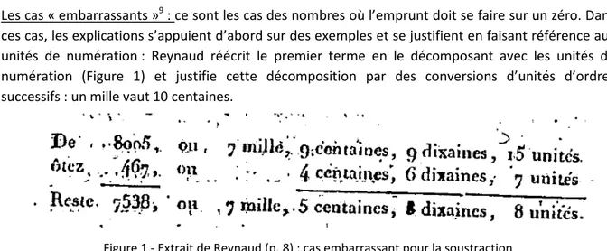 Figure 1 - Extrait de Reynaud (p. 8) : cas embarrassant pour la soustraction 