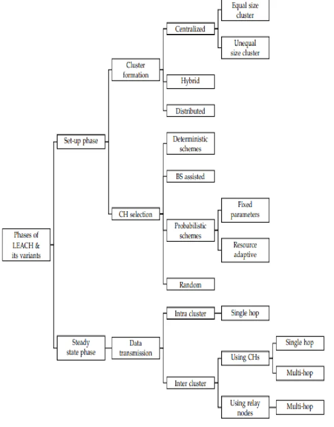 Figure 5 phases of LEACH and its variants in WSNs . 