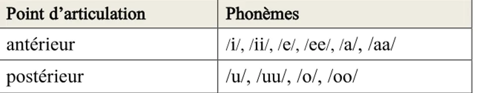 Tableau 10 : Classement des phonèmes selon le  degré d’aperture 