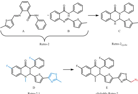Figure 7: Structural evolution of Retro-2. Structures A and B show the original hit compound Retro-2 (Stechmann et al., 2010)