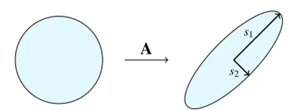 Figure 1: Singular values s 1 and s 2 of a matrix A ∈ R 2×2 .