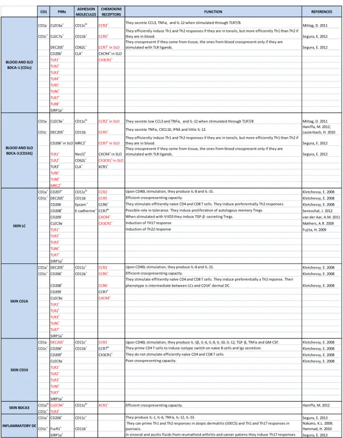 Table 1-1 : Dendritic cell subset phenotypes at steady state.  