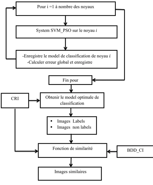 Fig .5.4 : Représentation de la phase de système CBIR_SVM _PSO                            (choix de  noyaux par le système)  