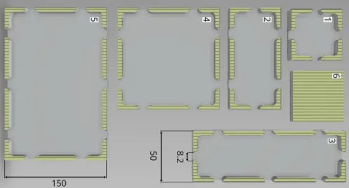 Figure 2-6 Schéma des différents modules. 1-2-3-4-5-6 correspondent à KA001-2-3 etc.., voir  Tableau 1 pour détails