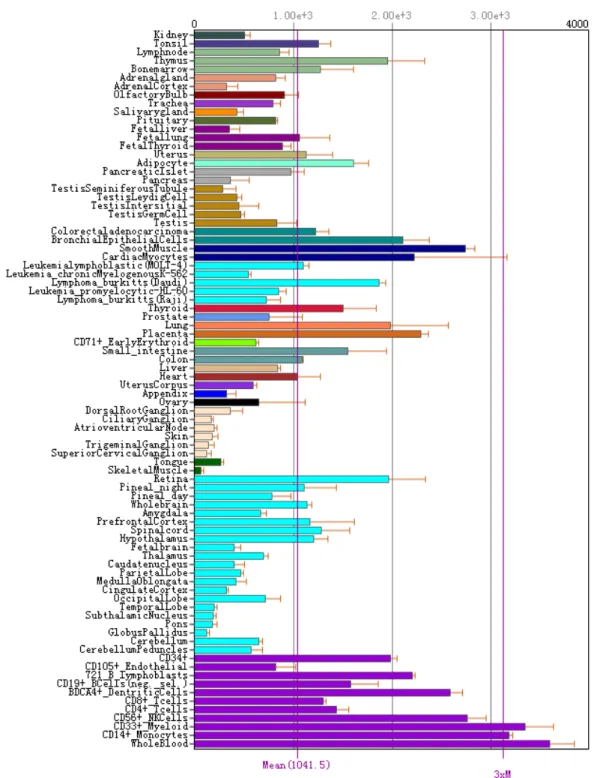 Figure 4 Expression of RhoA in various tissues and cells in human (BioGPS. 2014). 