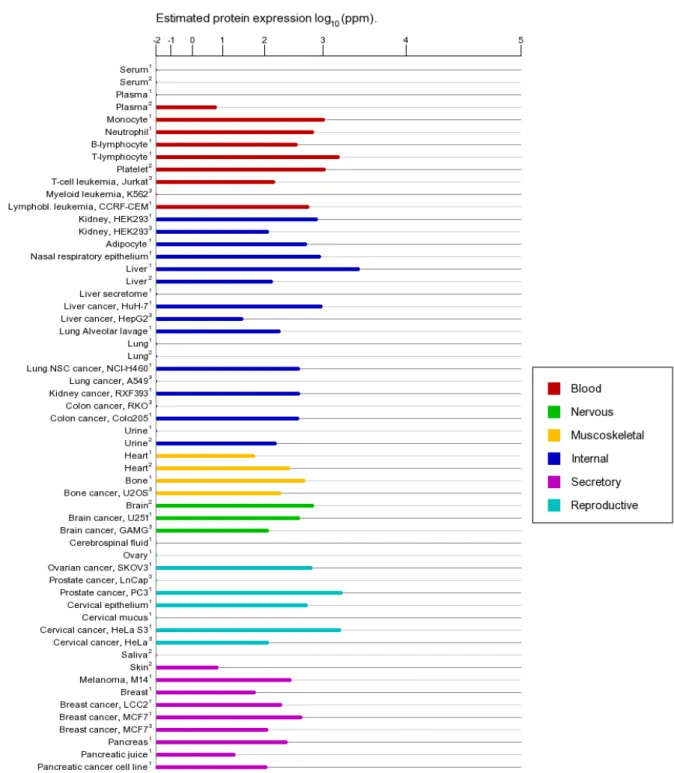 Figure 5 Expression of RhoA in human cancer cells and tissues (GeneCards. 2014). 