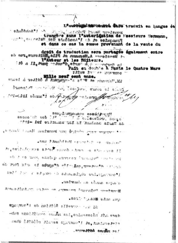 Figure 5 – Le contrat recto verso de la première édition des Leçons. Document : Laboratoire d’histoire des sciences et de philosophie - Archives Henri Poincaré (communiqué par L