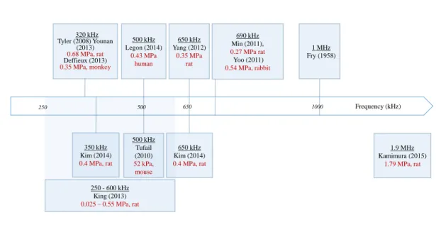 Figure 3.1: Schematic review of maximum pressures applied in brain to achieve neuromodulation