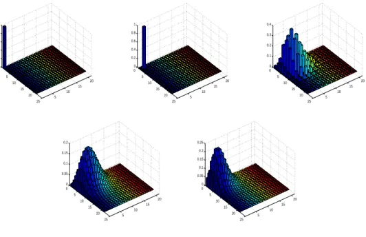 Figure 5.1: Density matrices of the vacuum state, the single photon state, the Schrödinger cat-3, the coherent-3 state and the coherent- √ 6 state respectively
