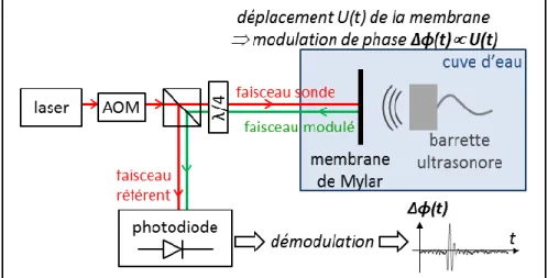 Figure 2.11 – Dispositif expérimental utilisé pour la calibration par interférométrie laser hétérodyne