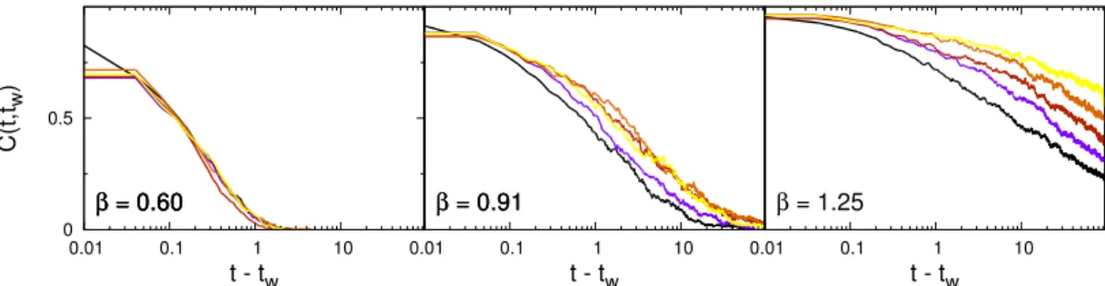 Figure 2.3: The correlation C(t w , t w + t) for a single thermal realization of XORSAT, as