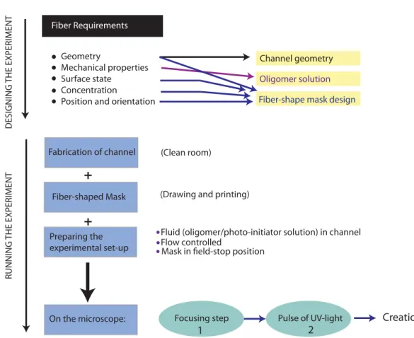 Figure 2.4: A to Z steps for designing and running a fiber fabrication experiment with the lithography technique