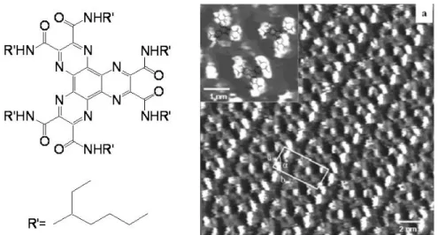 Figure 26.  Image STM d’un dérivé de HAT à l’interface tétradécane/HOPG, V=0.45V, I=50pA (tiré  de [94])