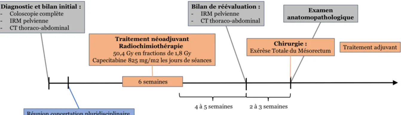 Figure 1. Schéma global de la prise en charge d’un adénocarcinome localement avancé du rectum 