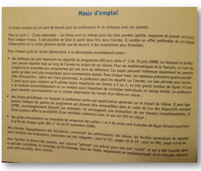 Figure 1 : Mode d’emploi du livret SCEREN 