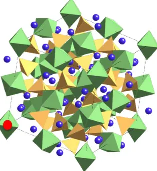 Figure 1.6: The cubic cell of tsavorite. The substituted atom of vanadium is represented by the red point.